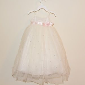 Davids Bridal Flower Girl Dress 2T White Pink Sash
